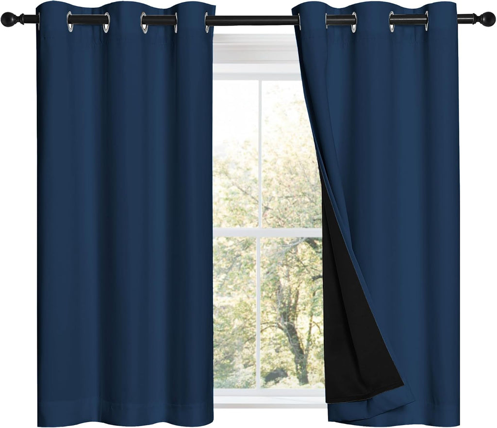 Nicetown 100% Blackout Short Curtains with Black Liners, 2 Panels, 37" W by 40" L, Moroccan Blue, Thermal Insulated Full Blackout 2-Layer L…