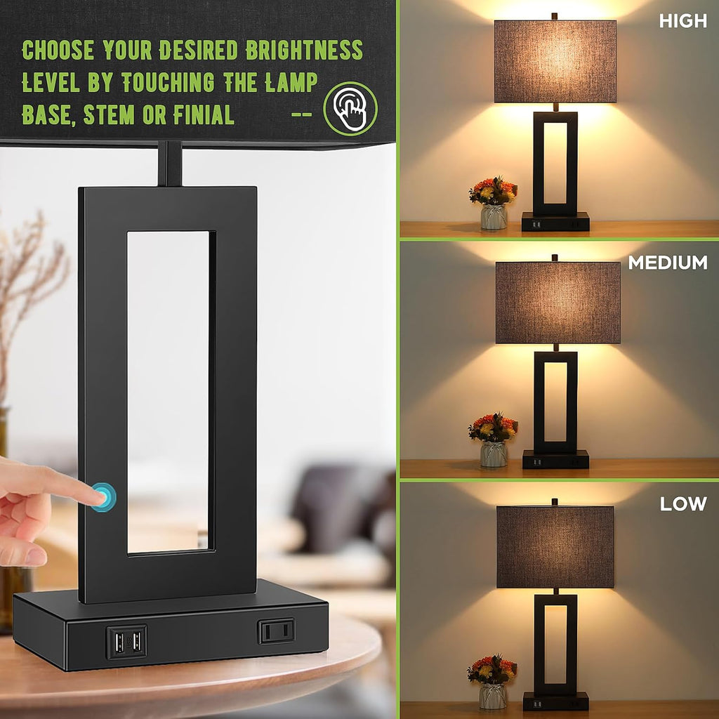 Tobusa 28’’ Tall Black Lamps for Living Rooms Set of 2, Modern Touch Control Table Lamps for Bedroom, 3 Way Dimmable Bedside Lamps with 2 U…