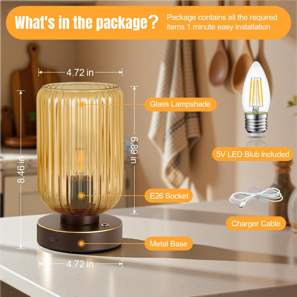 LigthRound Touch Table Lamp for Bedroom, Cordless Bedside Small Table Lamp, Dimmable Rechargeable Battery Operated Lamp for Nightstand…