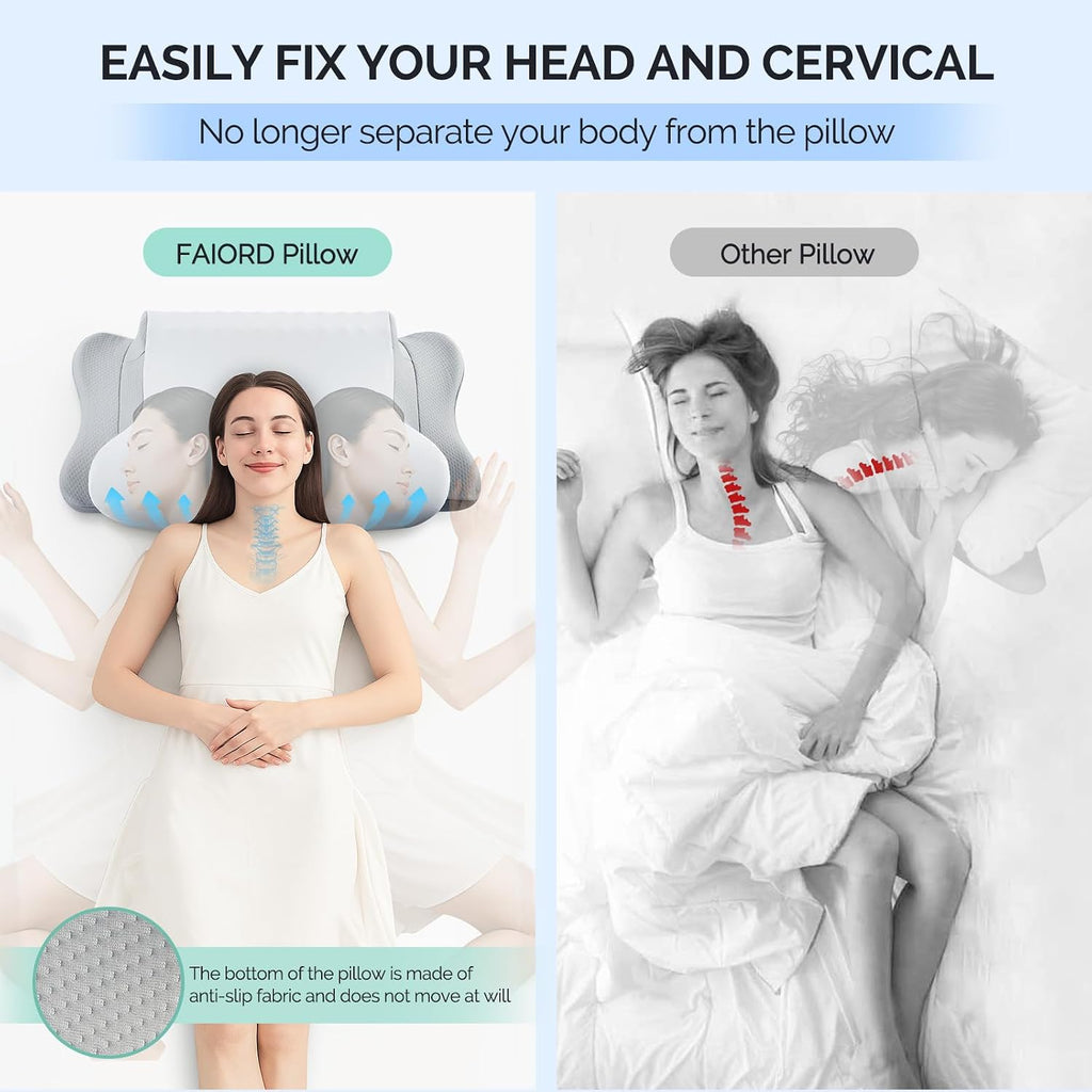 Faiord Cervical Pillow for Neck - Cooling Ergonomic Dual-Sided Orthopedic Neck Pillow with Ice Silk Pillowcase, Breathable Memory Foam Cont…