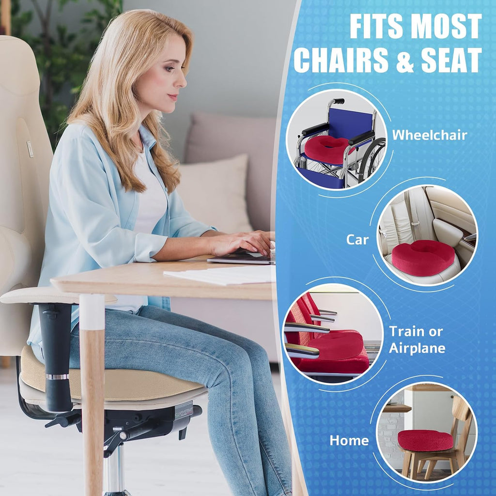 BlissTrends Donut Pillow Seat Cushion, Donut Chair Cushions for Postpartum Pregnancy & Hemorrhoids, Tailbone Cushion, Memory Foam Lifting C…