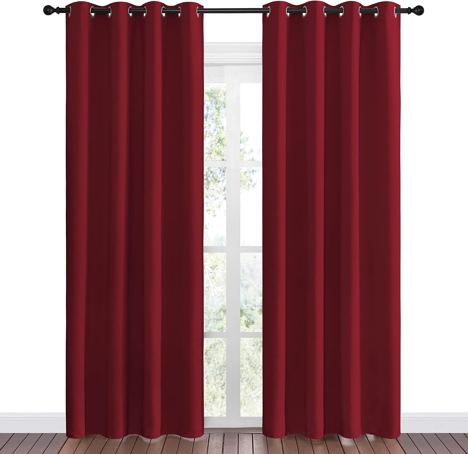 Nicetown Christmas Burgundy Blackout Curtains Grommet - Home Decorations Thermal Insulated Solid Grommet Top Blackout Living Room Panels/Dr…