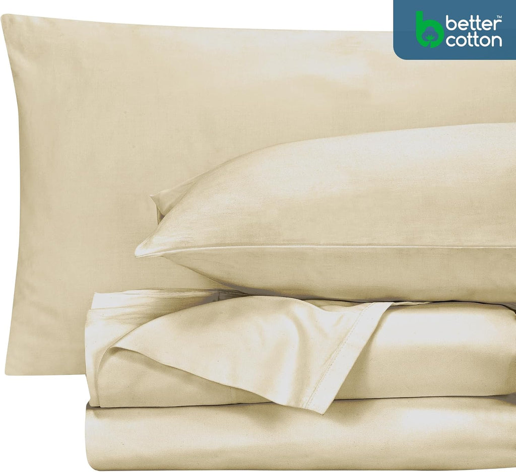 Royalelinens ROYALE LINENS 400 Thread Count 100% American Grown Cotton 4 Piece Sateen Queen Sheet Set - 1 Fitted Sheet, 1 Flat Sheet, 2 Pil…