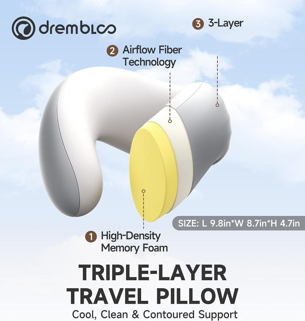 Neck Pillow Airplane, CertiPUR-US® BASF Memory Foam Cooling Travel Pillows for Sleeping, Adjustable Flight Sleep Pillow with Comfortable…