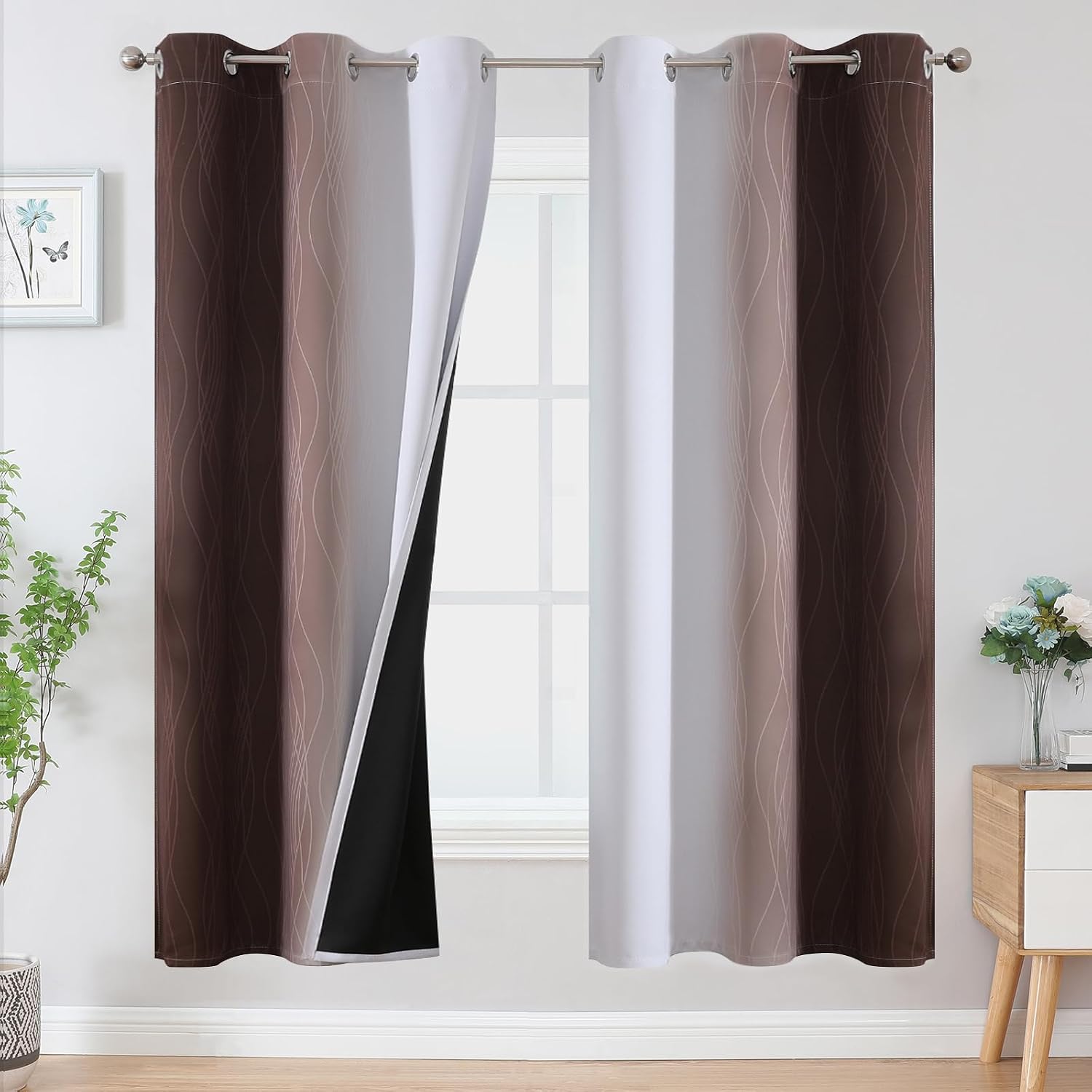 Estelartextiler Estelar Textiler Brown and Greyish White Blackout Curtains for Living Room, Full Room Darkening Grommet Ombre Curtains for…