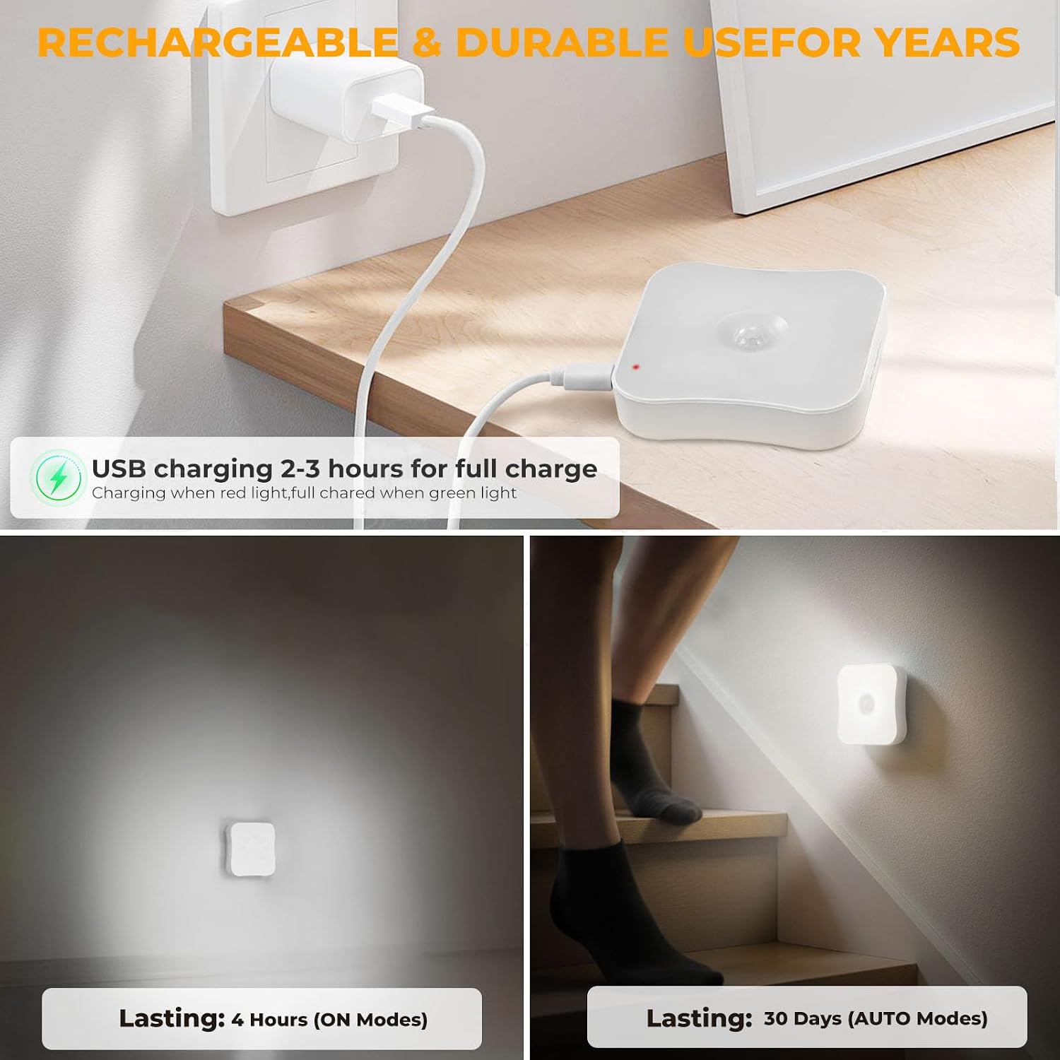 Rechargeable Motion Sensor Light Indoor Stair Lights Rechargeable Battery Night Light Stick On Magnetic Motion Lights for Stair, Step…
