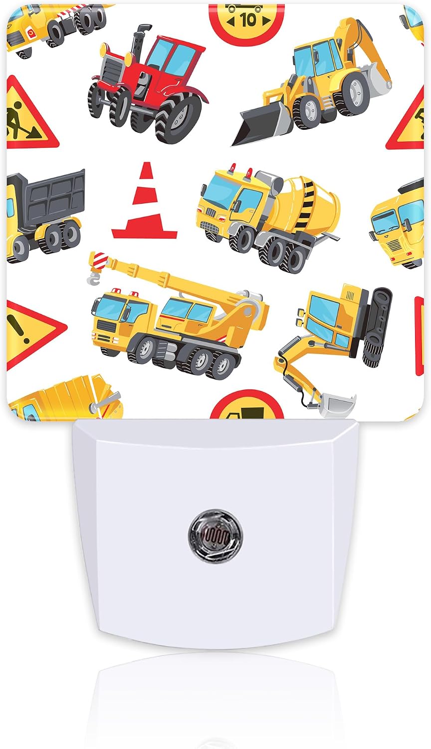 Cartoon Construction Vehicles Building Machines Night Light for Kids, Colorful Trucks Cars and Road Signs Night Light Plug in with Dusk to…