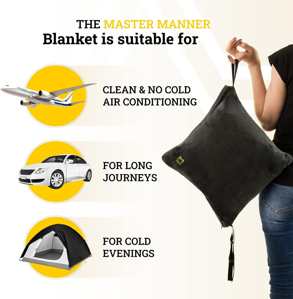 Travel Blanket Airplane Compact with Hoodie – 2in1 Airplane Travel Accessories from Plane Blanket to Travel Pillow with Luggage Strap…