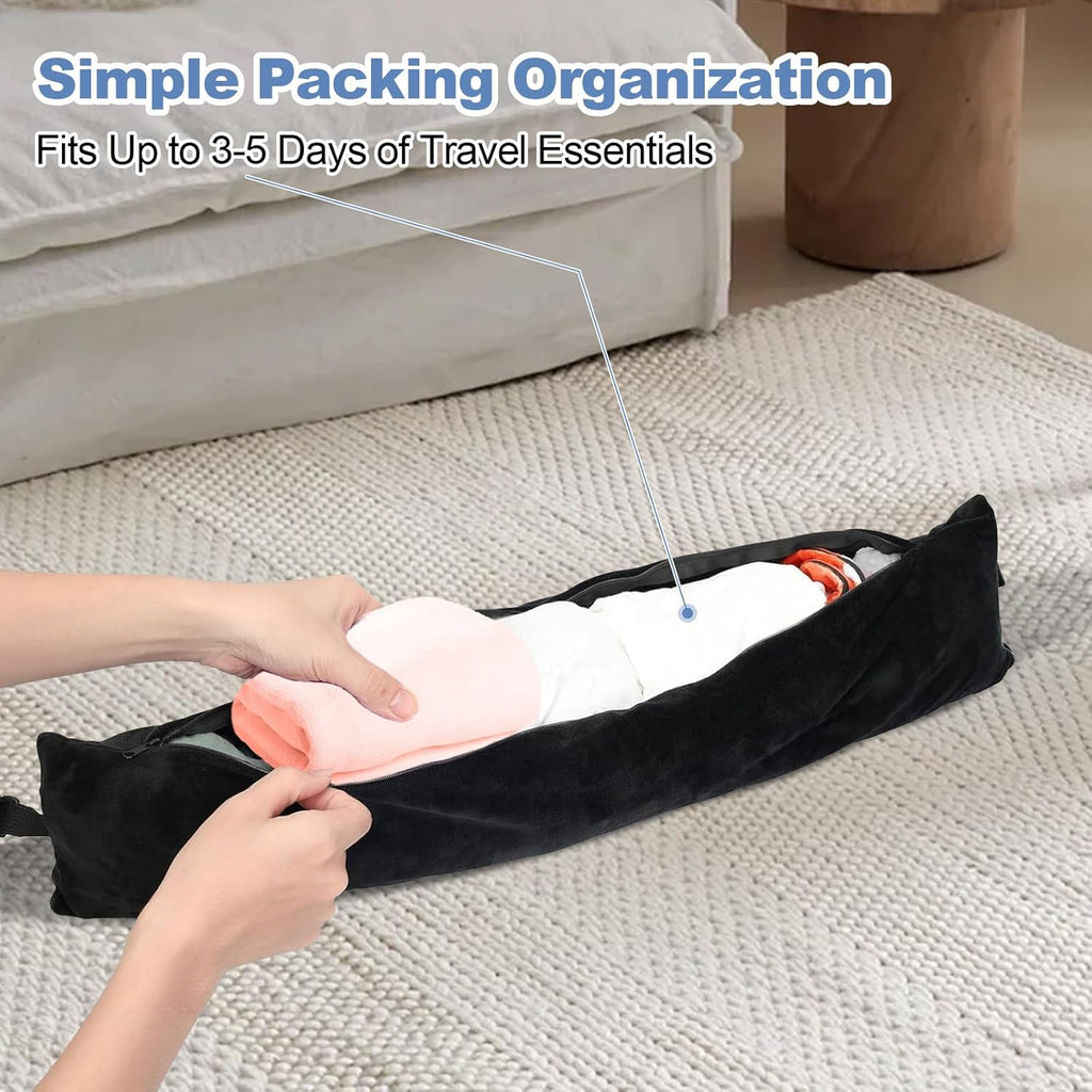 2Pcs Stuffable Travel Pillow, Velvet Travel Neck Pillow Stuffed with Clothes Storage, Fits About 6 T-Shirts Travel Essentials…