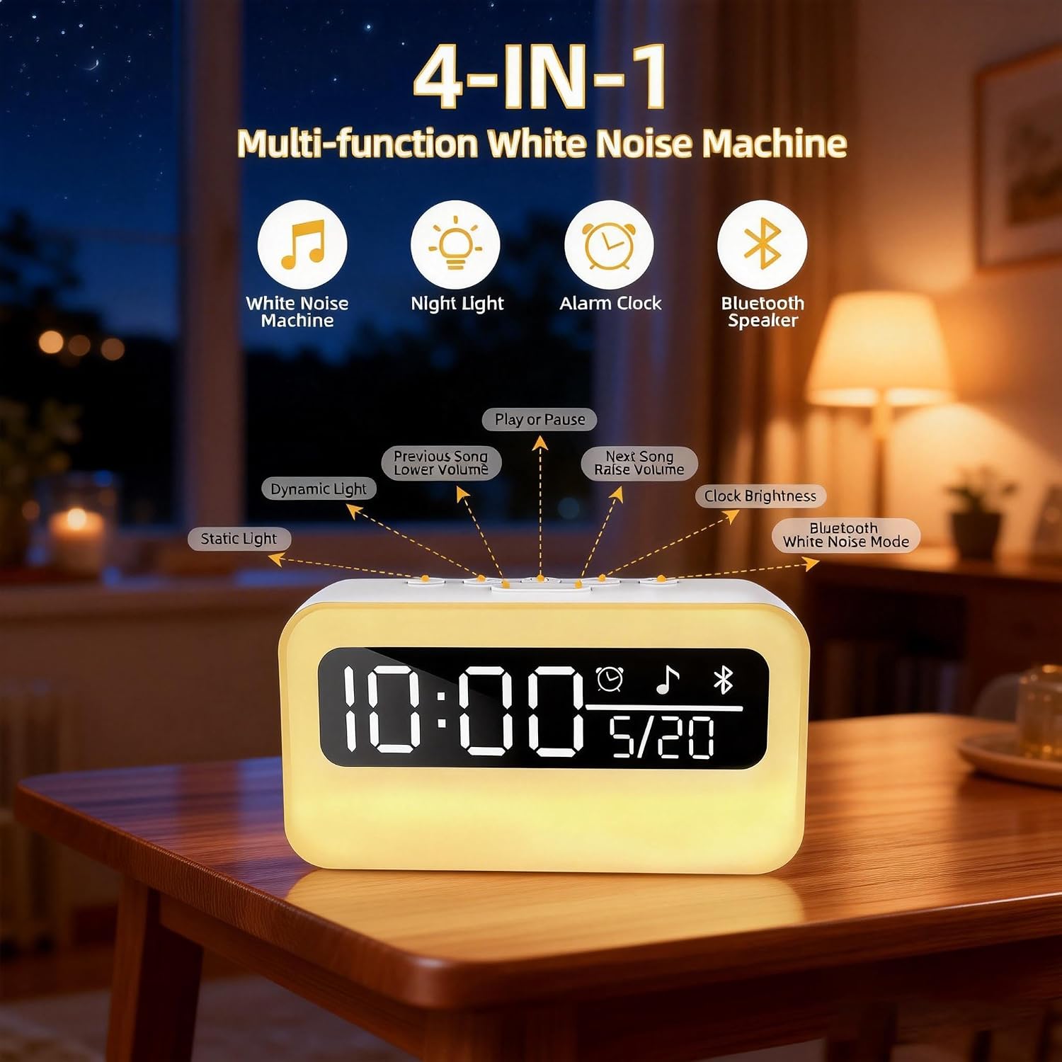 4-IN-1 LED Night Light for Kids Adult, White Noise Sound Machine with 24 Soothing Sounds, Portable Rechargeable Adjustable Night Light…