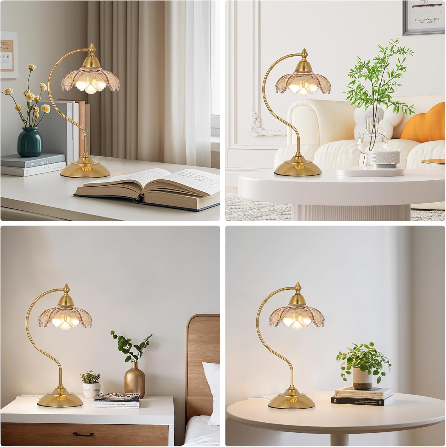 Table Lamps for Living Room, Flower Desk Lamp, Glass Beside Lamp for Nightstand, Gooseneck Small Table Lamp, Mid Century Modern Desk…