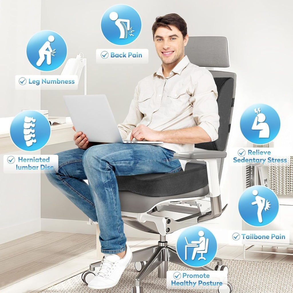 CloudBliss Lumbar Support Pillow & Seat Cushion Set for Office Chair, Desk Chair, Wheelchair & Car–Memory Foam Back Support, Ergonomic Chai…