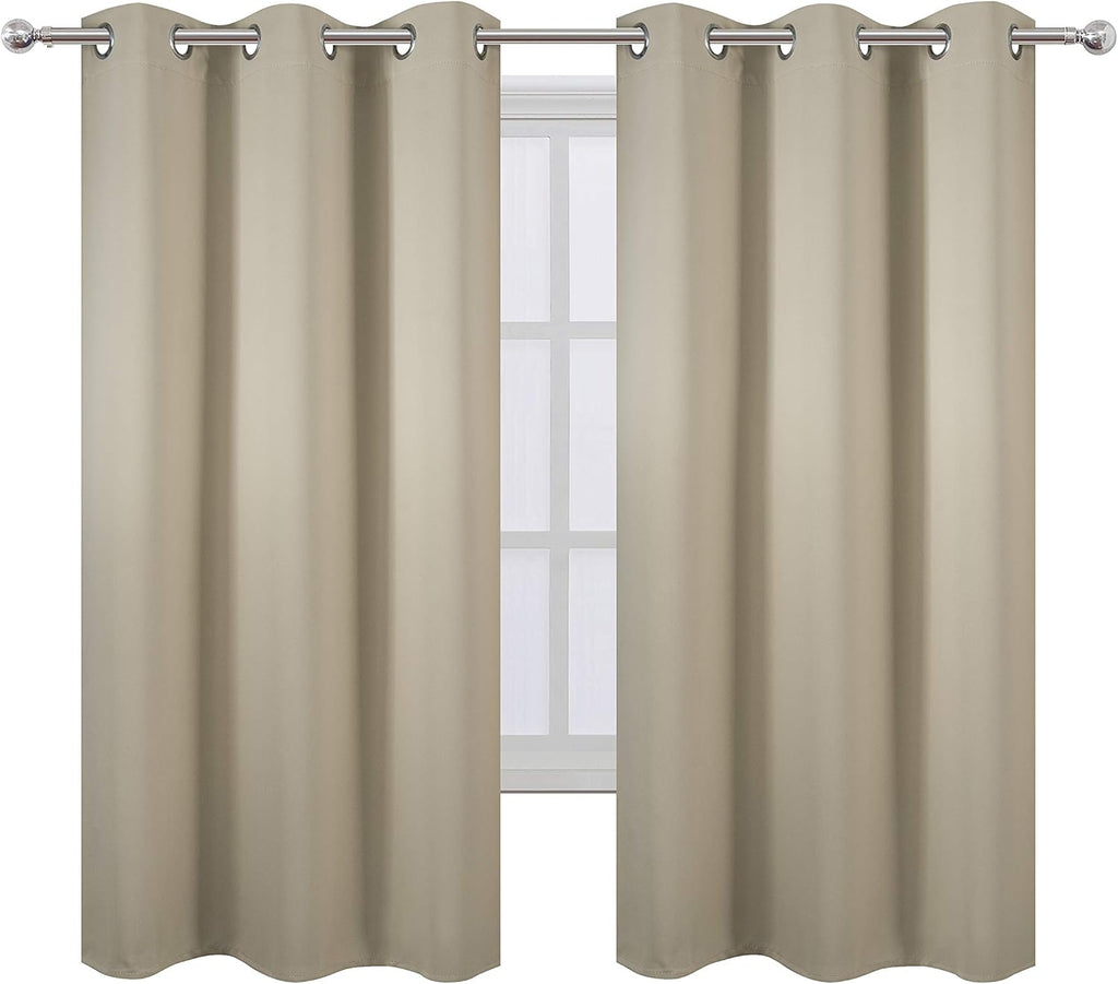 Lemomo Beige Thermal Blackout Curtains/42 x 63 Inch/Set of 2 Panels Room Darkening Curtains for Bedroom 63 Inch silver