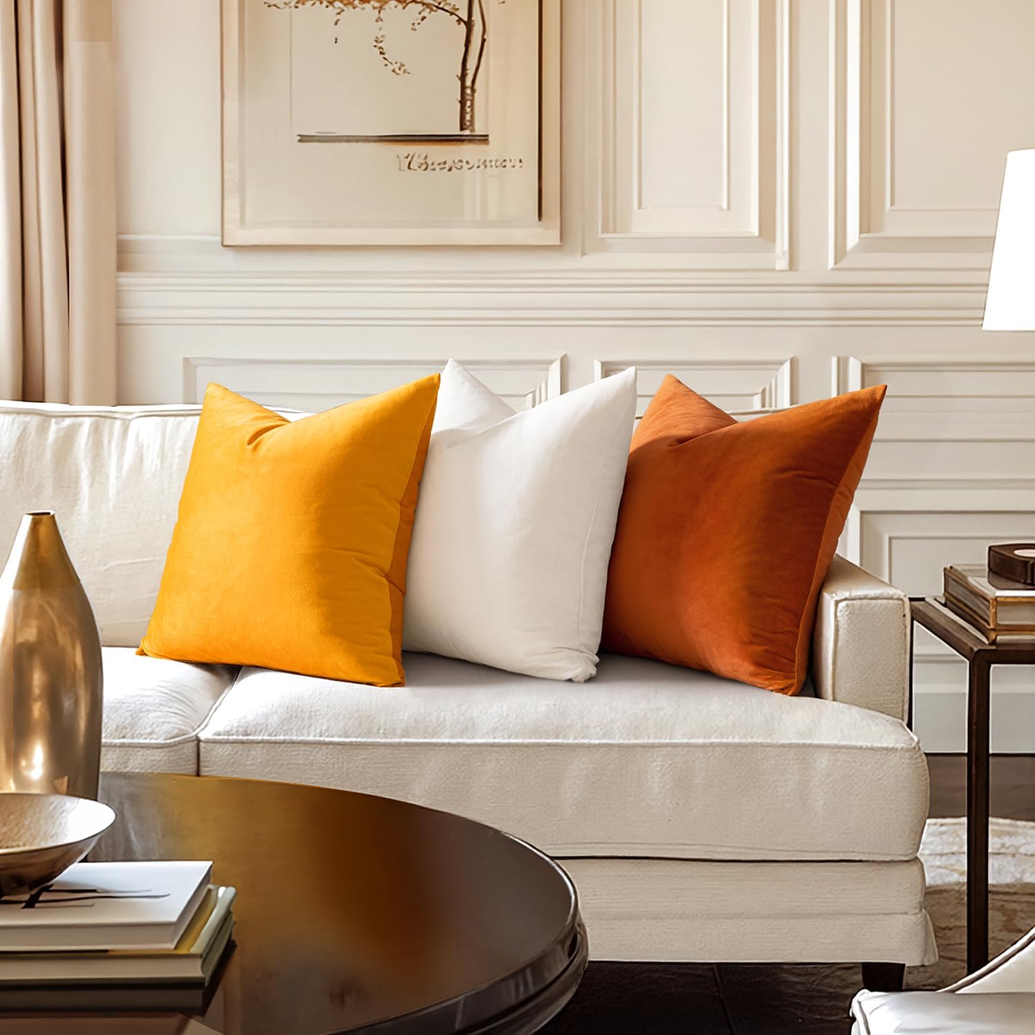 Miulee Velvet Throw Pillow Covers 20x20 Inch, Pack of 2 - Pure White, Soft Solid Decorative Pillow Covers Cushion Cases Modern Luxury Home…