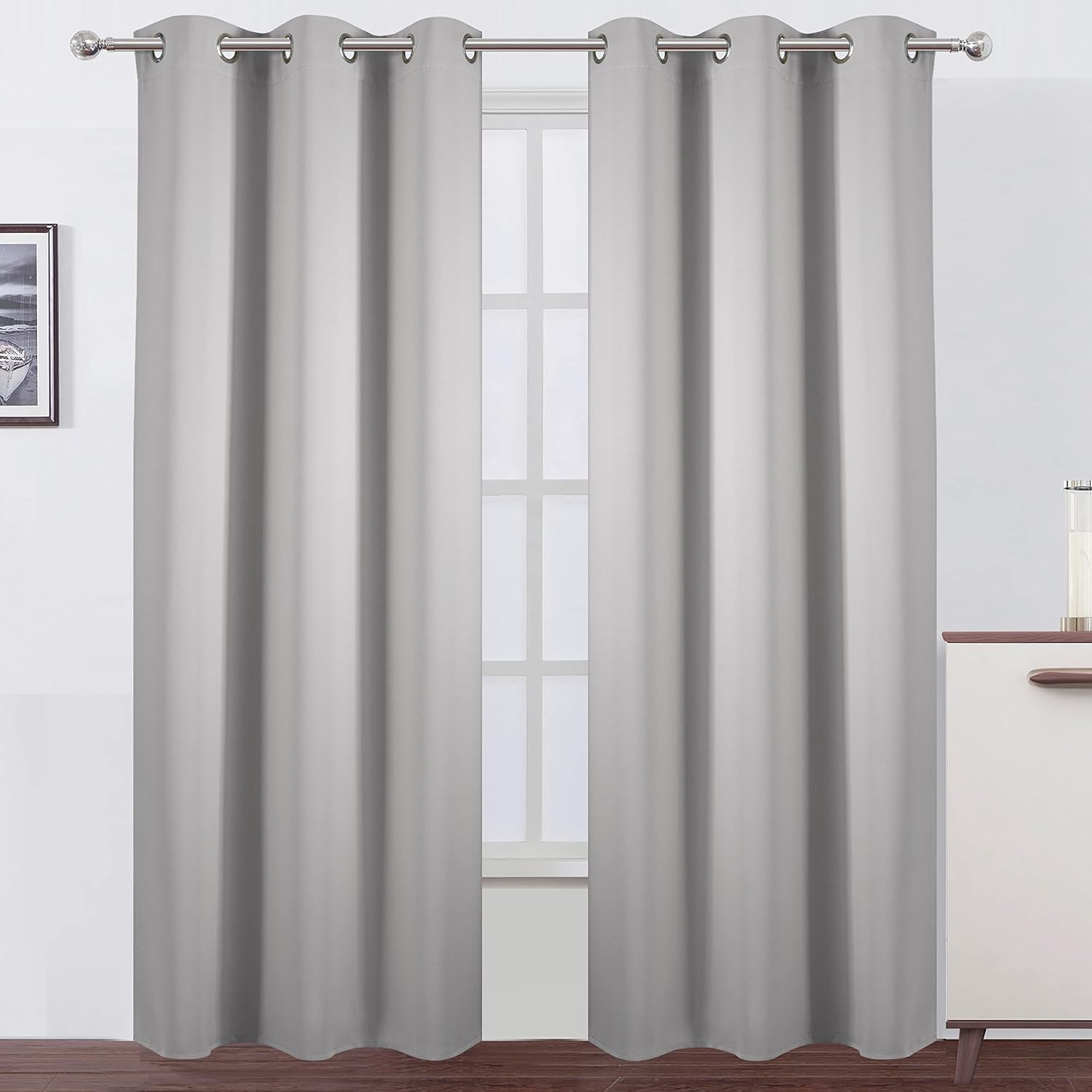 Lemomo Blackout Curtains 42 x 95 inch/Light Grey Curtains Set of 2 Panels/Thermal Insulated Room Darkening Bedroom Curtains 95 inch Grey