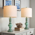 BOBOMOMO 20" Distressed Teal Bedside Lamps Set of 2, Hand-Painted Vintage Resin Lamps with Linen Shades, Cottage Farmhouse Lamp for…