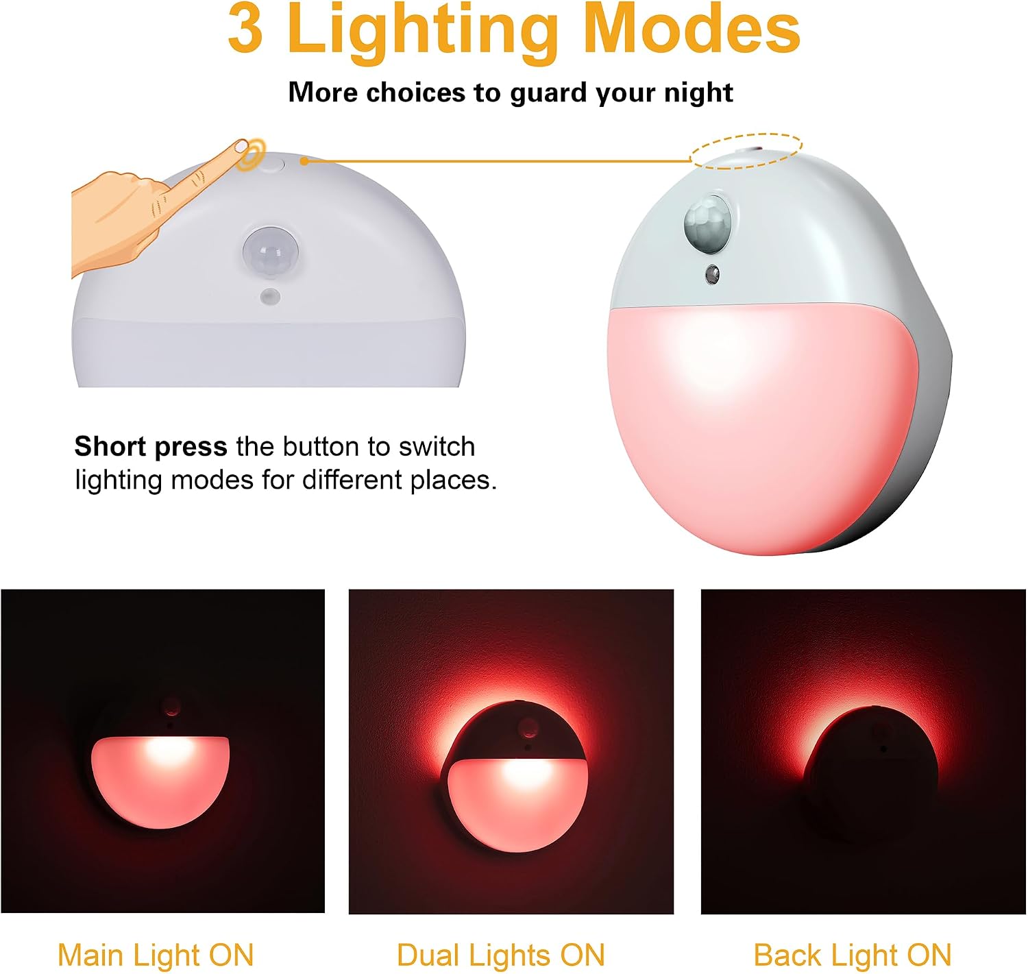 YUNLEX 2 Pack Red Night Light, Battery Operated Night Light, 2.6" Small Sticky Lights, Dimmable Motion Sensor Light, 3 Light Modes…