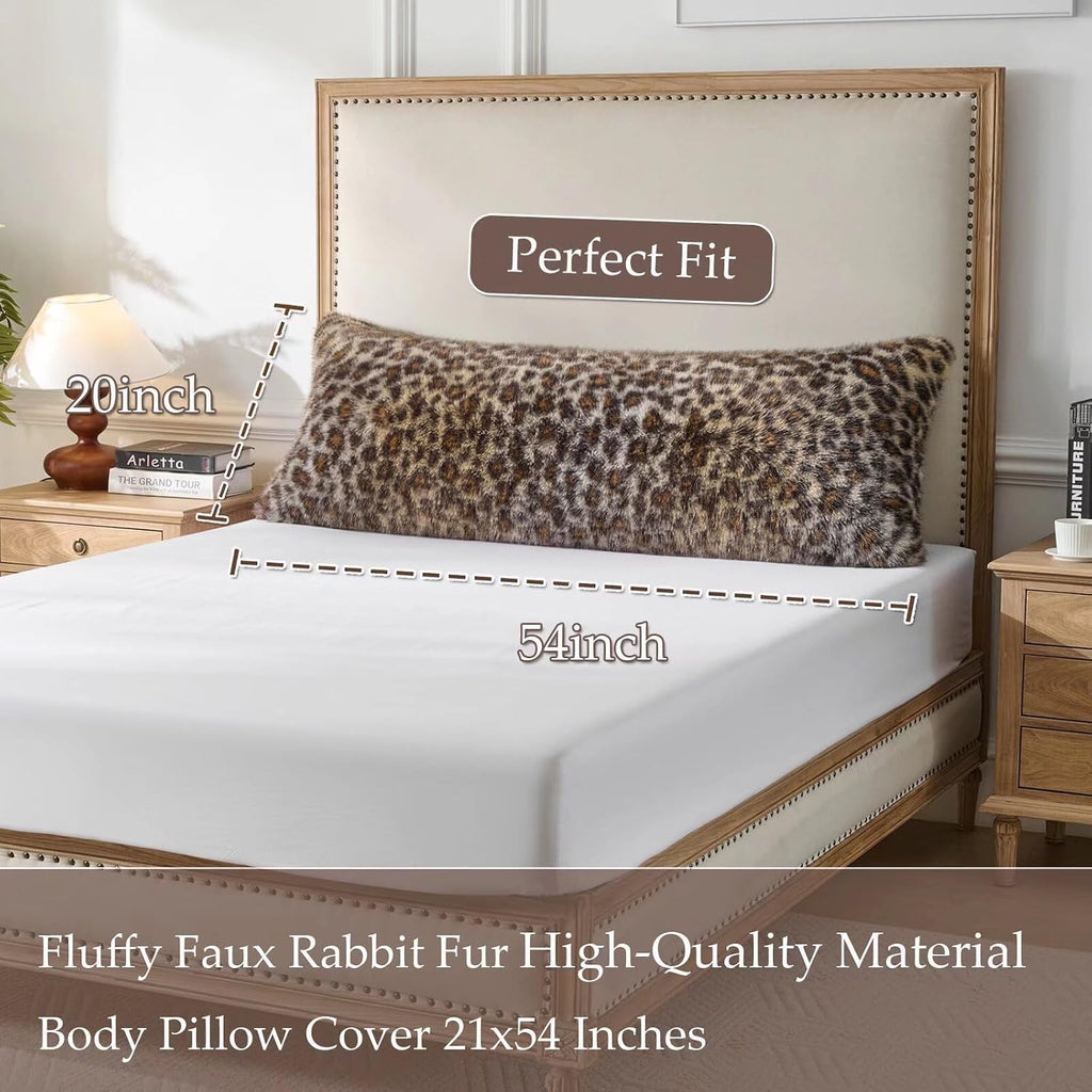 HKMR Brown Leopard Print Body Pillow Cover(No Filling), Plush Fuzzy Faux Fur Body Pillowcase with Zipper, 20x54 inch Fluffy Fuzzy Hug…