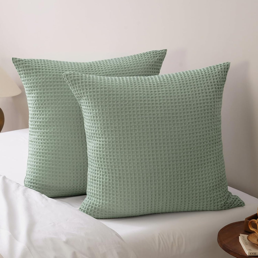 Phf Ultra Soft Waffle Weave Euro Shams Pillow Covers, No Filling, 2 Pack 26" x 26" Bed Cushion Covers, Breathable & Skin-Friendly Bed Pillo…