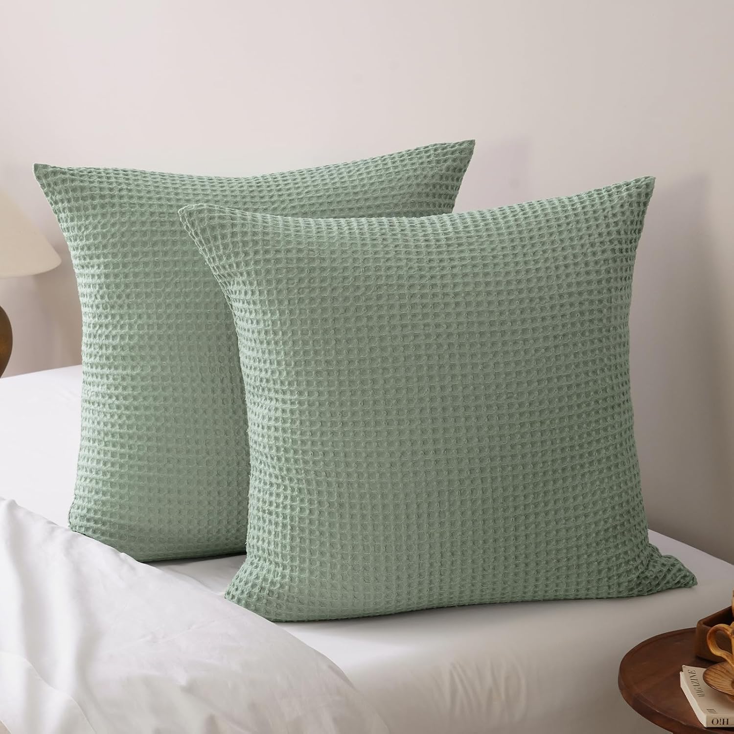 Phf Ultra Soft Waffle Weave Euro Shams Pillow Covers, No Filling, 2 Pack 26" x 26" Bed Cushion Covers, Breathable & Skin-Friendly Bed Pillo…