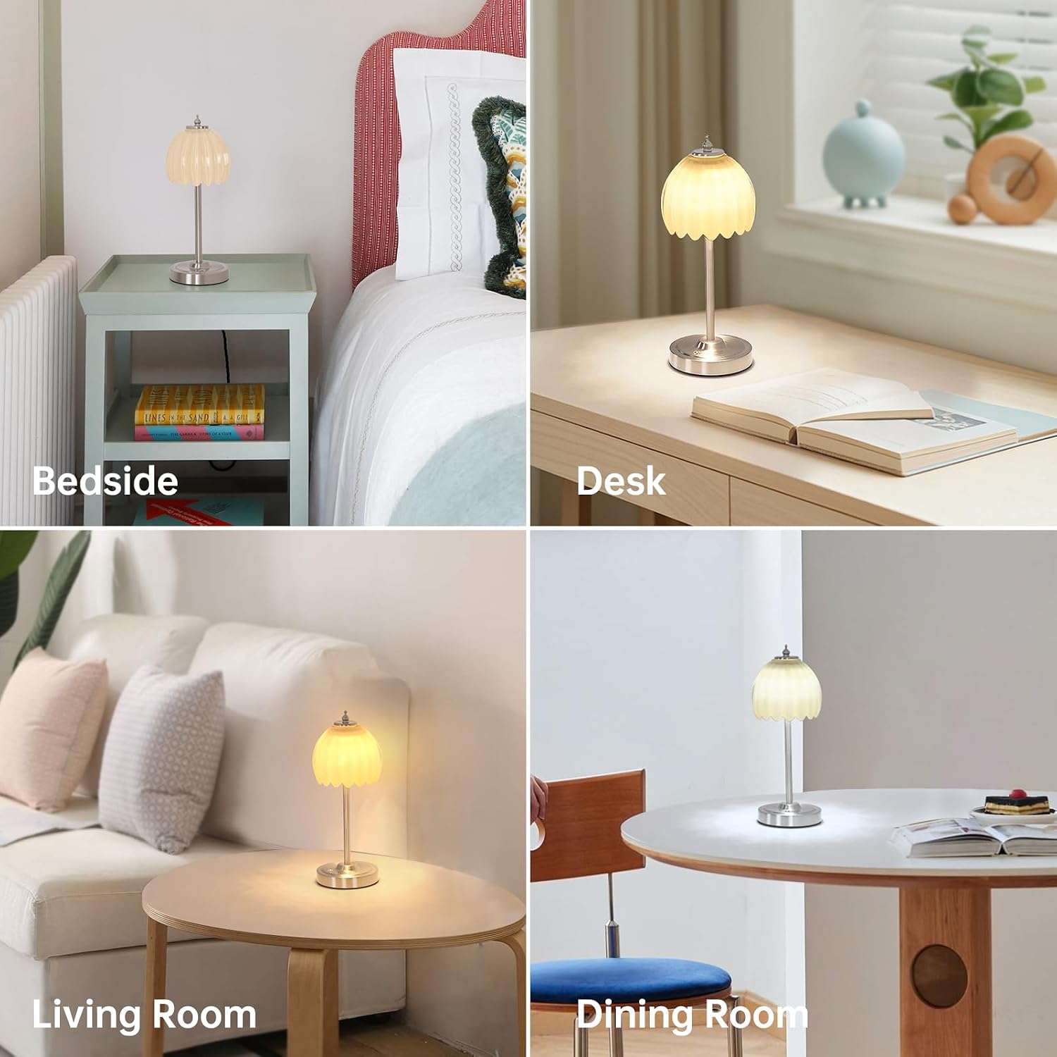 Shenmoyl Tulip Table Lamp with 5200mAh Battery & Touch Control, Cordless Small Table Lamp with 3 Colors, Dimmable Rechargeable Table…