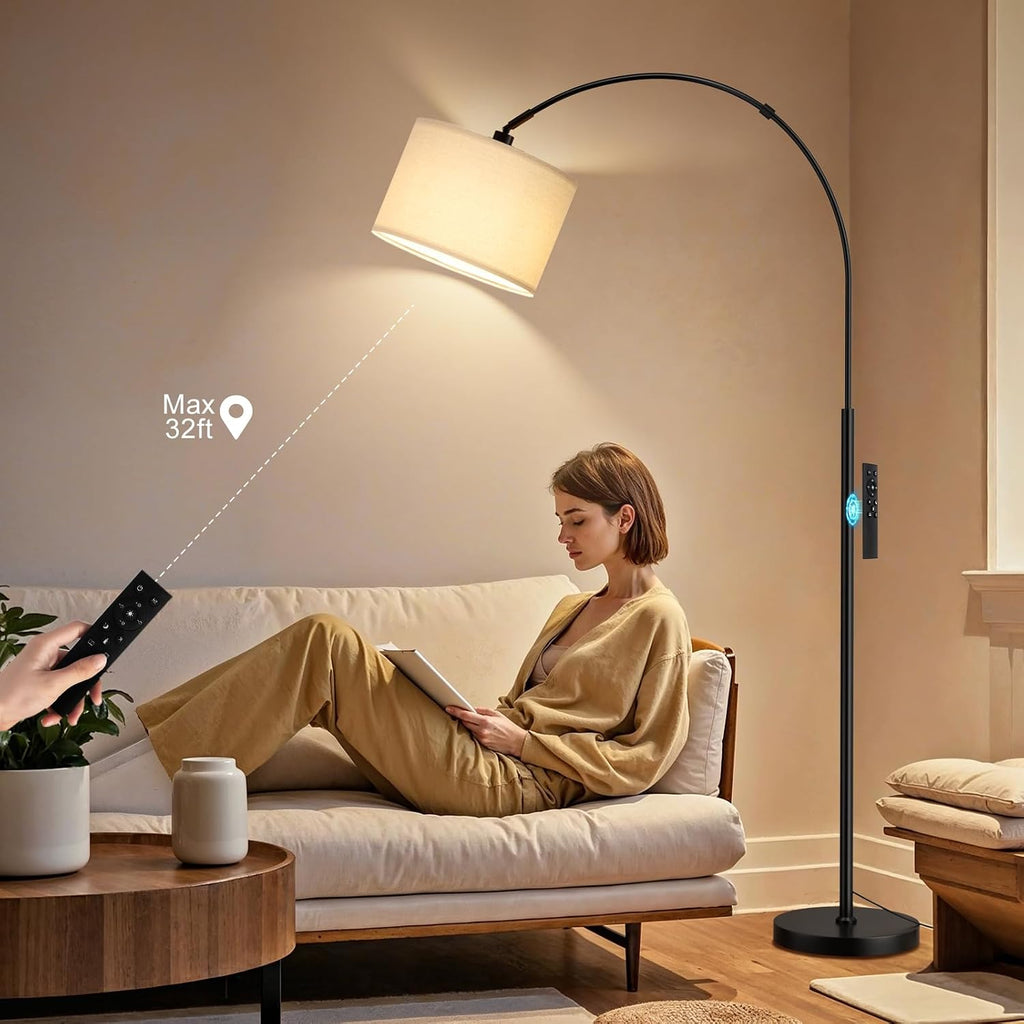 Ambimall 70 Dimmable Arc Floor Lamp with Remote, Color Temperatures and Brightness Adjustable, Arched Floor Lamp with Rotating Head, Over…