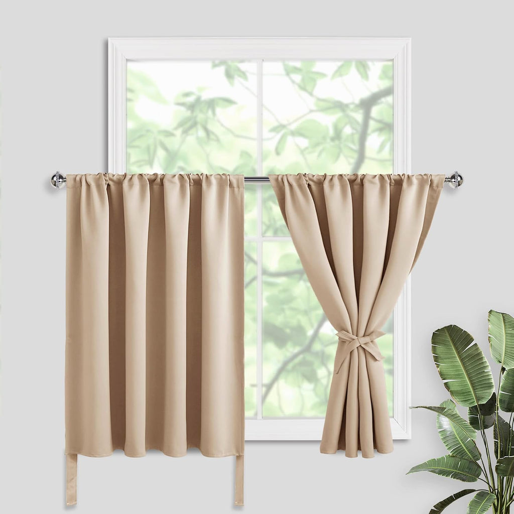 Jiuzhen Short Blackout Curtains for Small Window - Cafe Room Darkening Privacy Thermal Insulated Half Window Curtains Tiers for Bathroom, Ki…