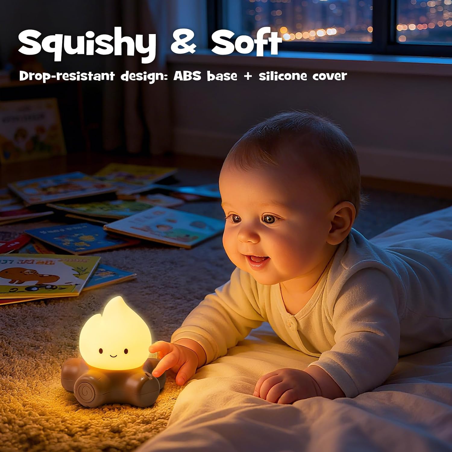 Campfire Night Light with Flickering Mode Dimmable Halloween Campfire Nightlight for Nursery Breastfeeding Cute Silicone Flame Light…