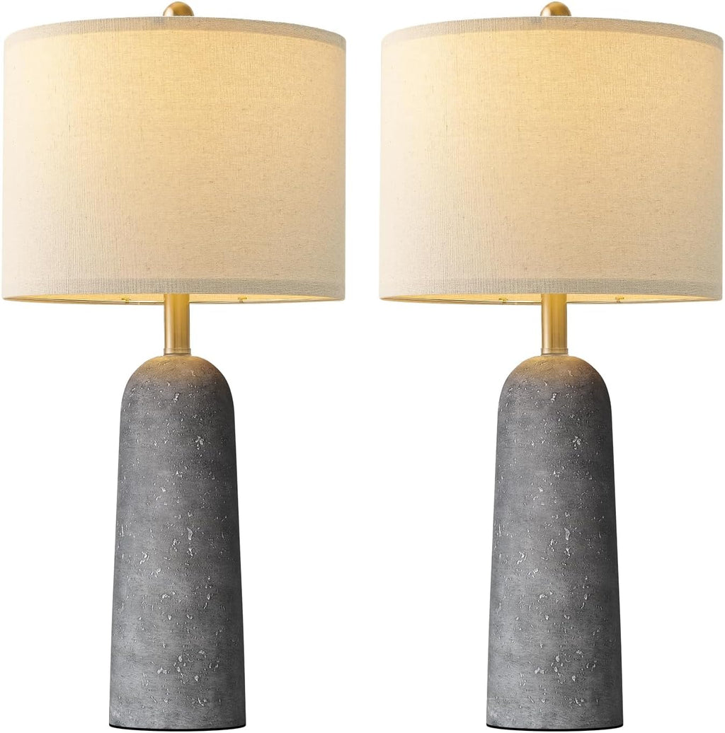 BOBOMOMO 27.25" Modern Table Lamp Set of 2, Gray Resin Lamp with Natural Stone Look, Lamps for Living Room with Linen Shades, Nightstand…