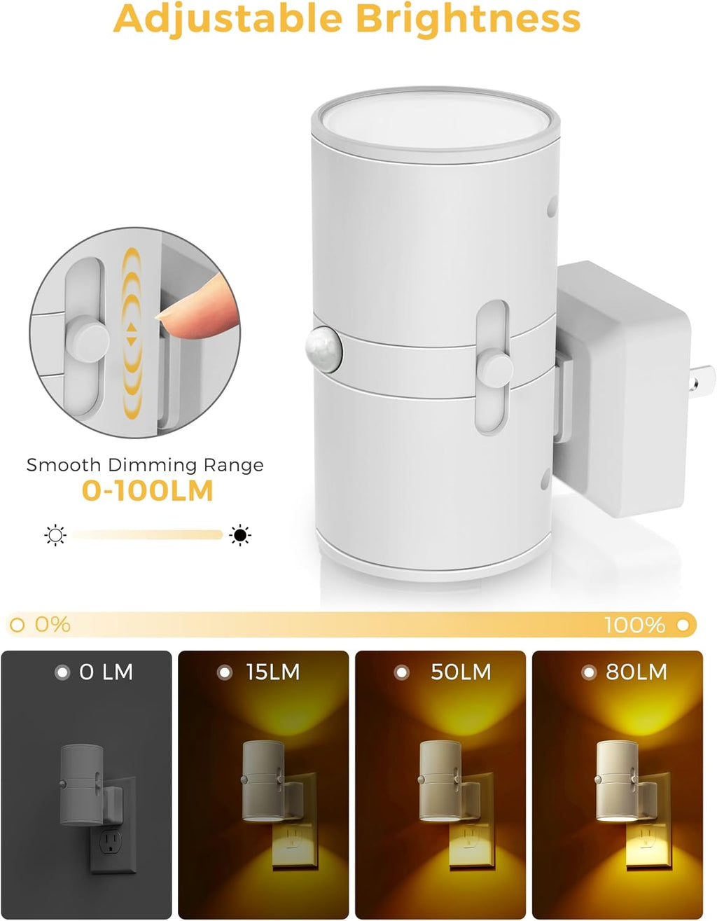 L LOHAS LED Motion Sensor Nightlight, Amber Night Light, [2 Pack] Motion Activated Night Light, Yellow Nightlights, Dimmable 0-100LM…
