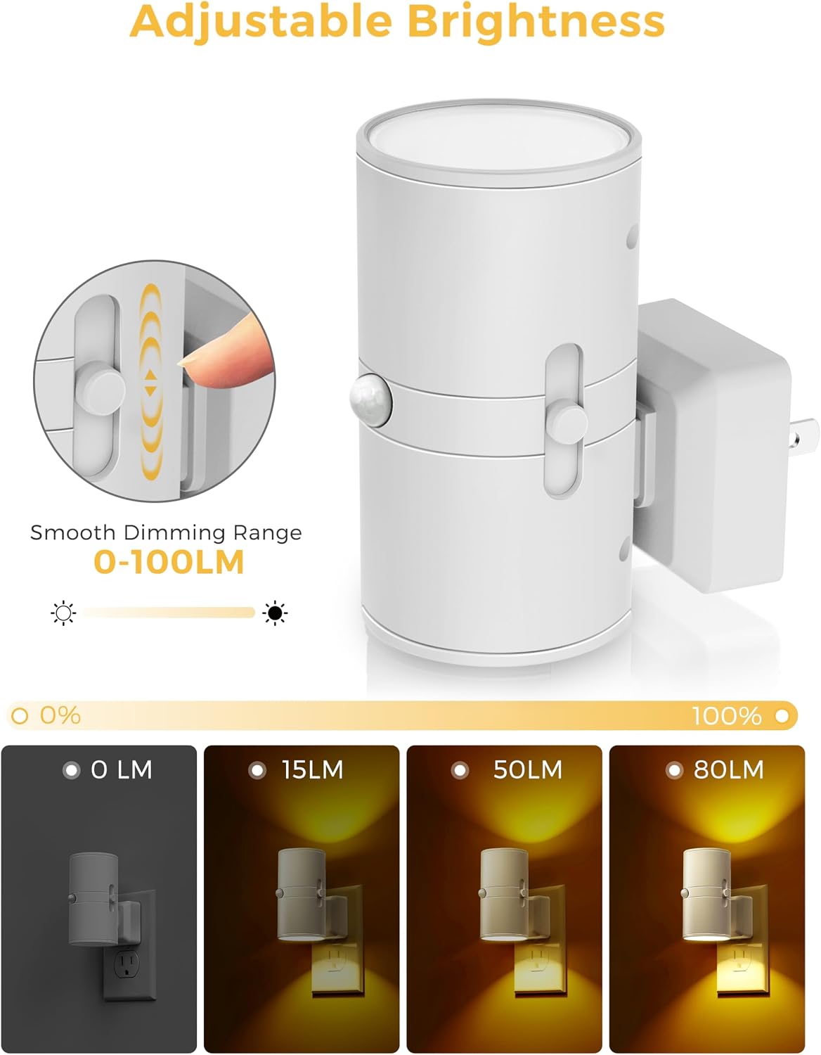 L LOHAS LED Motion Sensor Nightlight, Amber Night Light, [2 Pack] Motion Activated Night Light, Yellow Nightlights, Dimmable 0-100LM…