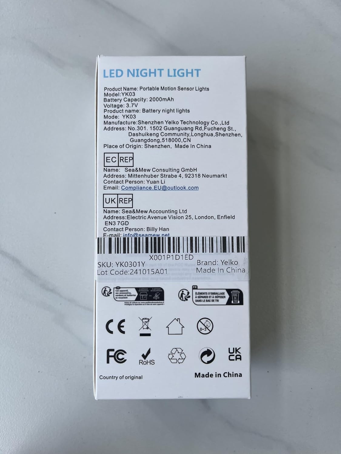 YELKO Motion Sensor Night Lights Rechargeable