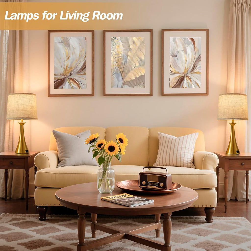 Touch Lamp for Living Room Bedroom, 21" Table Lamps Set of 2 with USB C+A Ports, Touch Bedside Lamps for Nightstand with 3 Way Dimmable…