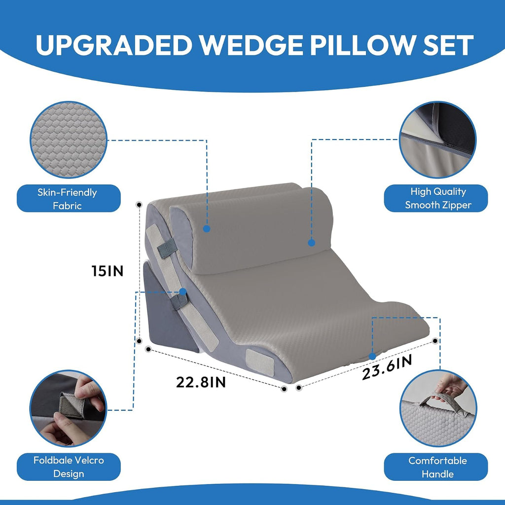 Ahpmeoa 3PCS Wedge Pillow Set for After Surgery, Back Pillow for Bed Sitting up, 10-in-1 Foam Wedge Pillow for Acid Reflux & Back, Post Su…