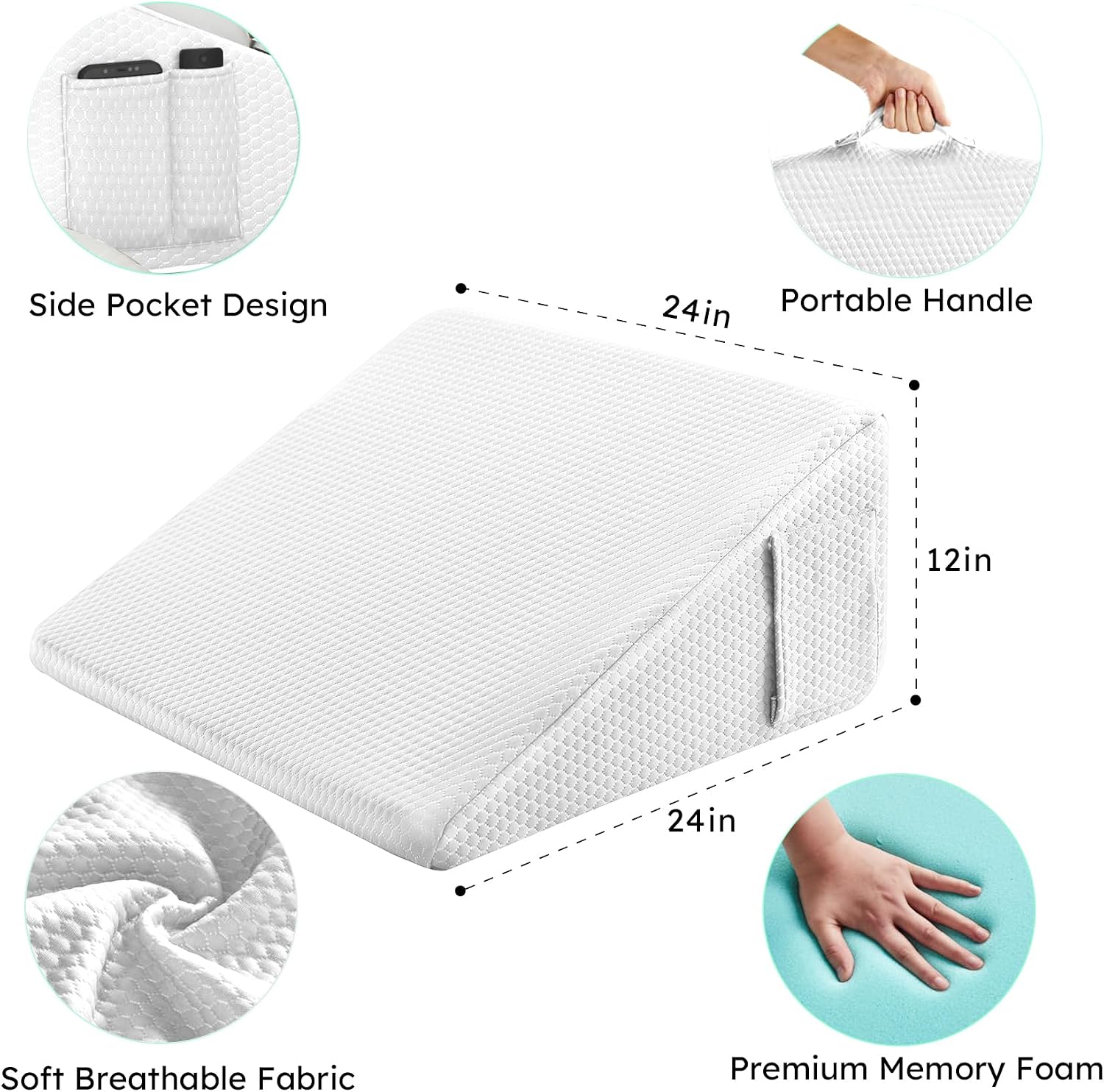 Bedluxe Wedge Pillow, 12 inch Bed Wedge Pillow for Headboard, Pillow Wedge for Acid Reflux Relief, Sleeping, After Surgery, Snoring…