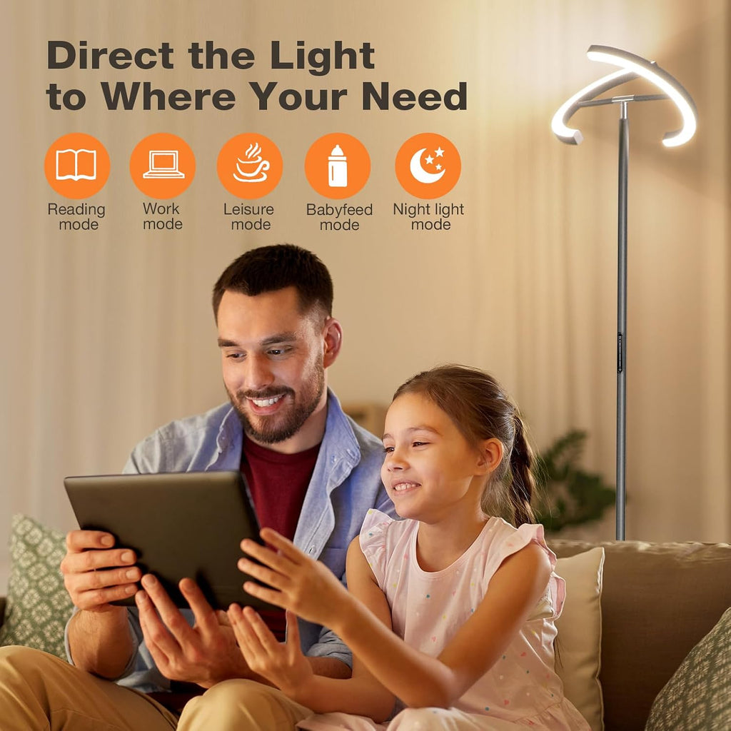 SIBRILLE Gunmetal Gray LED Floor Lamp - Rotatable Standing Lamp for Living Room Bedroom, 22W Dimmable Floor Readig Light with…