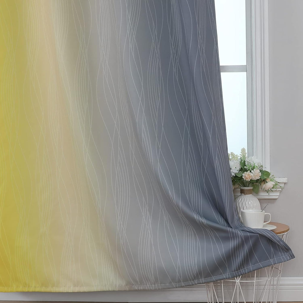 Estelartextiler Ombre Gray and Yellow Blackout Curtains 63 Inch Length 2 panels, Full Room Darkening Curtains for Kids Room, Grommet Therma…