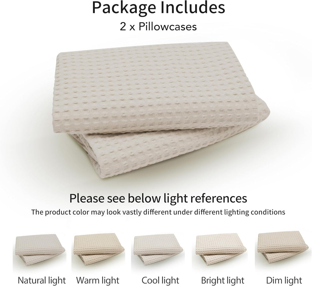 ZaizaiHome 100% Egyptian Cotton 600 TC Waffle Weave Throw Pillow Covers 2 Pack, Ultra Soft Breathable Euro Pillow Shams Covers, Decorative…