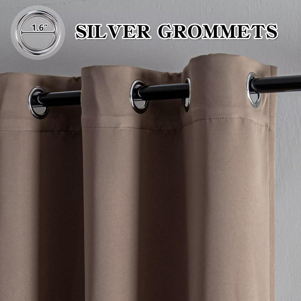 Igemaeve Blackout Sliding Door Curtains 84 Inch Length, Extra Wide Room Divider Curtains, Khaki Grommet Energy Saving Thermal Insulated Cur…