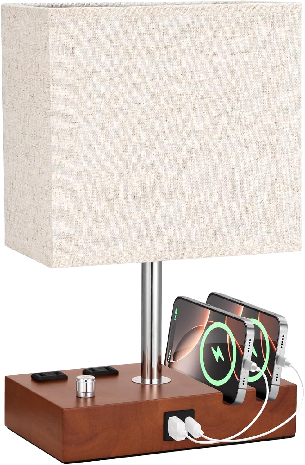Kakanuo Fully Dimmable Nightstand Lamp for Bedroom with USB C Ports, Small Bedside Table Lamp with Charging Outlets and Phone Stands…