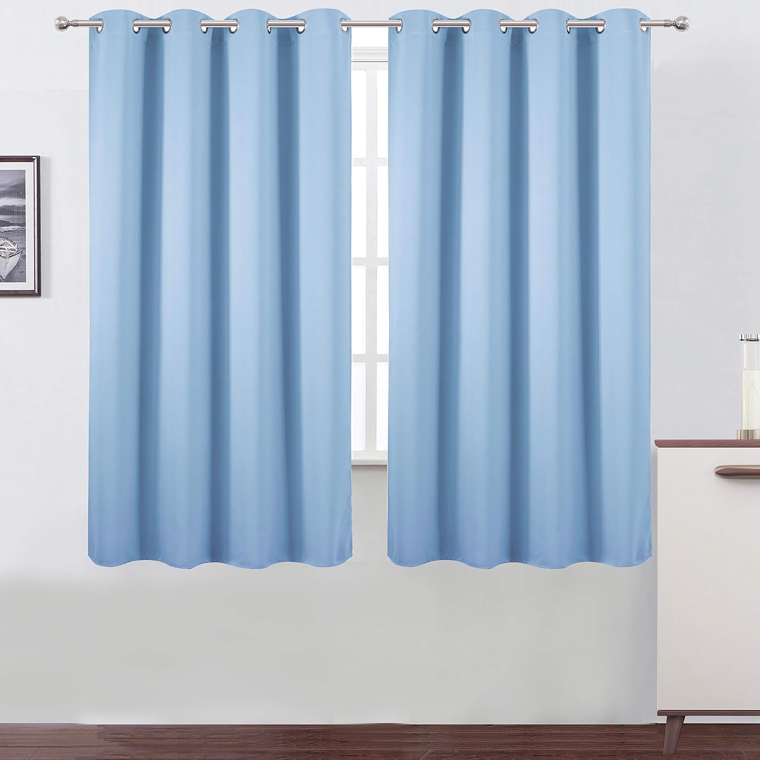Lemomo Sky Blue Blackout Curtains 66 x 63 Inch Length/Set of 2 Curtain Panels/Thermal Insulated Room Darkening Blackout Curtains for Bedroo…