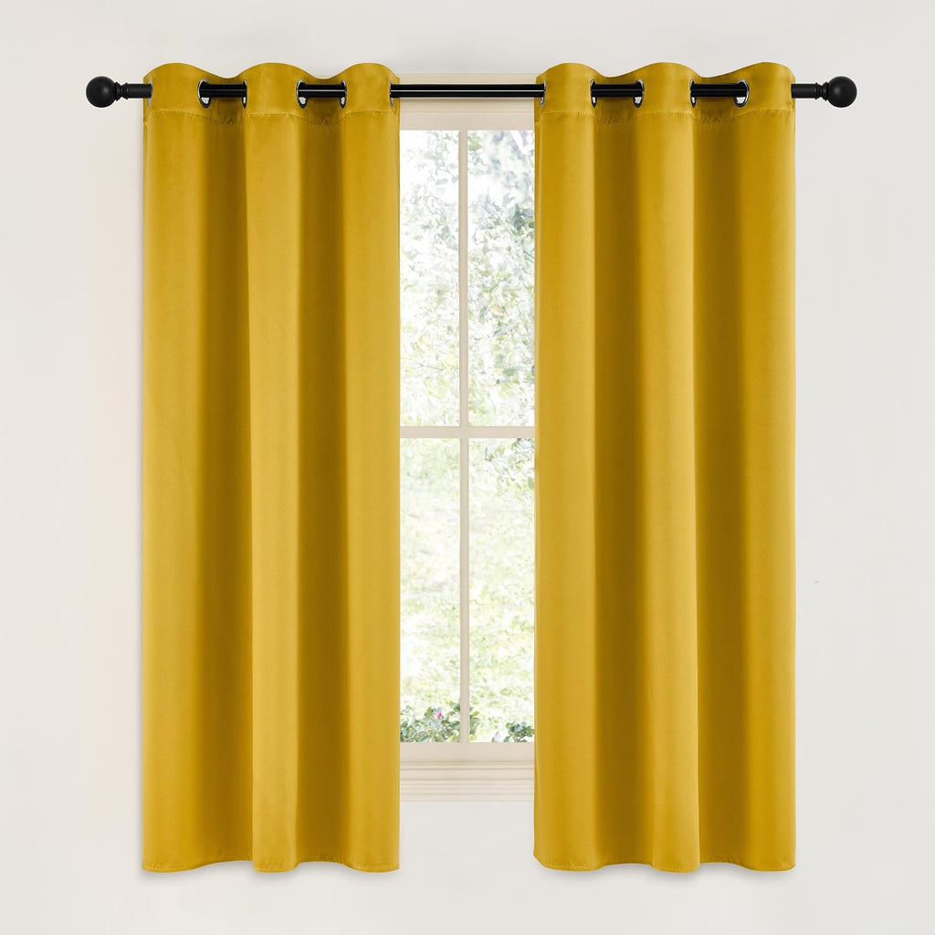 NICETOWN Gold Blackout Cafe Faux Silk Curtains for Small Windows, 42" Wide by 63" Long, 2 Panels, Grommet Privacy Blackout Satin Drapes…