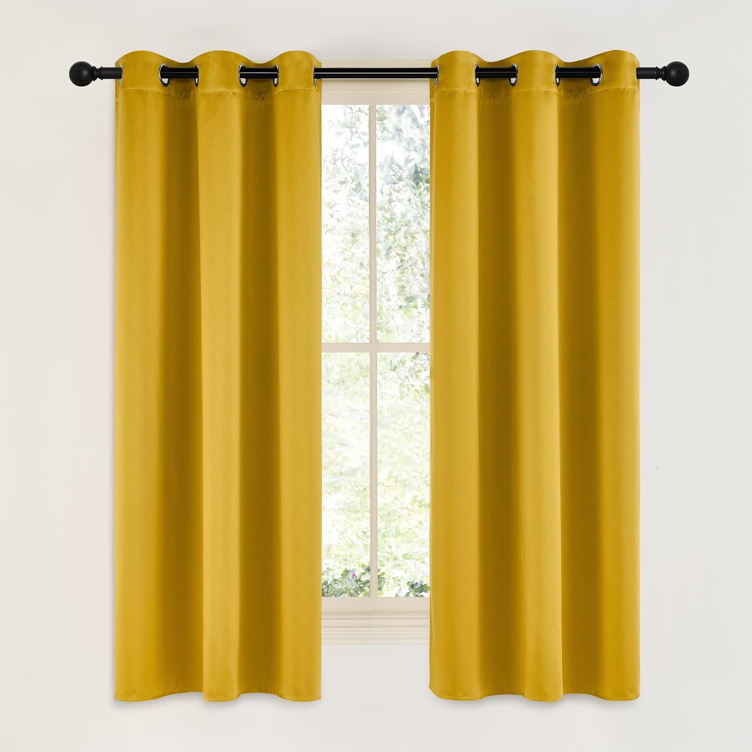 NICETOWN Gold Blackout Cafe Faux Silk Curtains for Small Windows, 42" Wide by 63" Long, 2 Panels, Grommet Privacy Blackout Satin Drapes…
