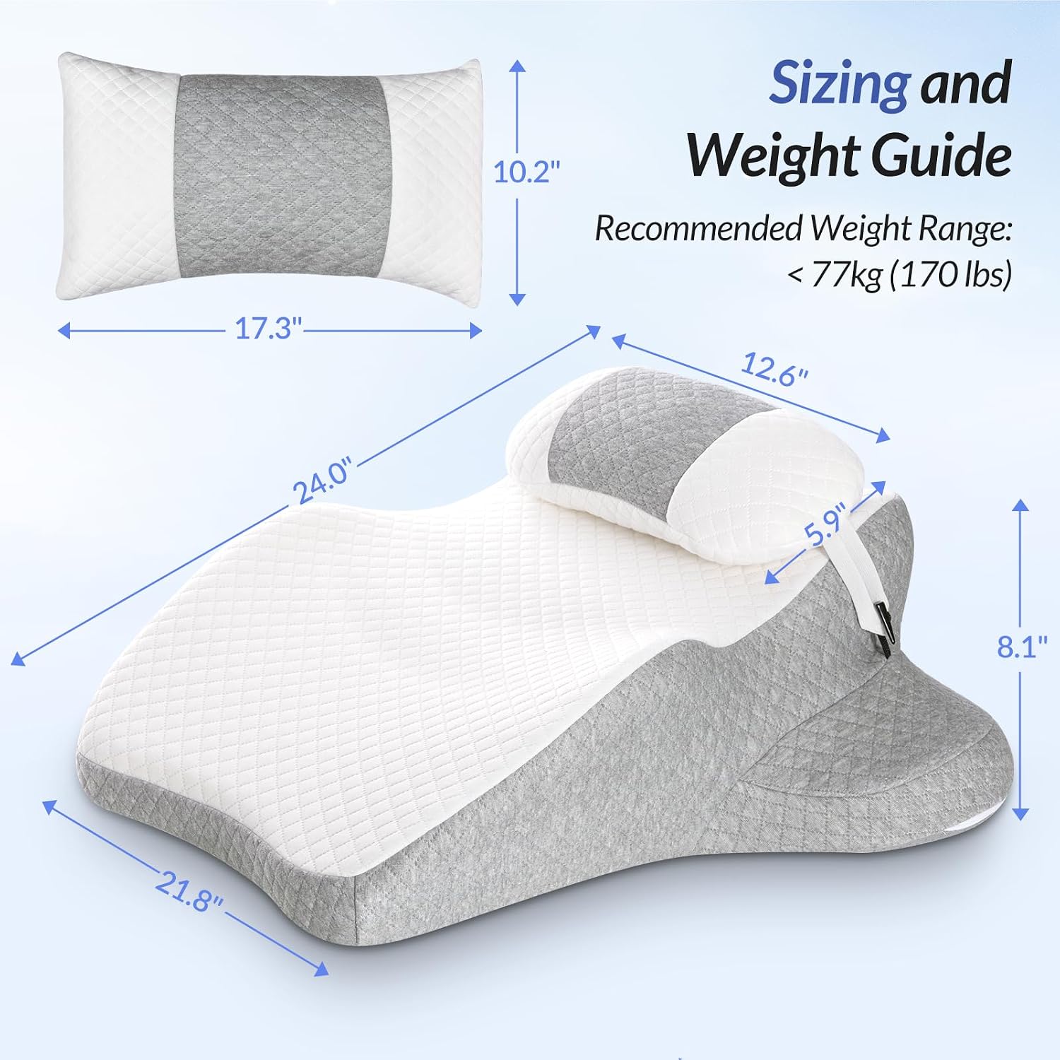Zikee Ergonomic Multi-Positional Wedge Pillow for Stomach Sleepers, Scientific Zoning Design for Effective Shoulder & Back, Memory Foam Bo…