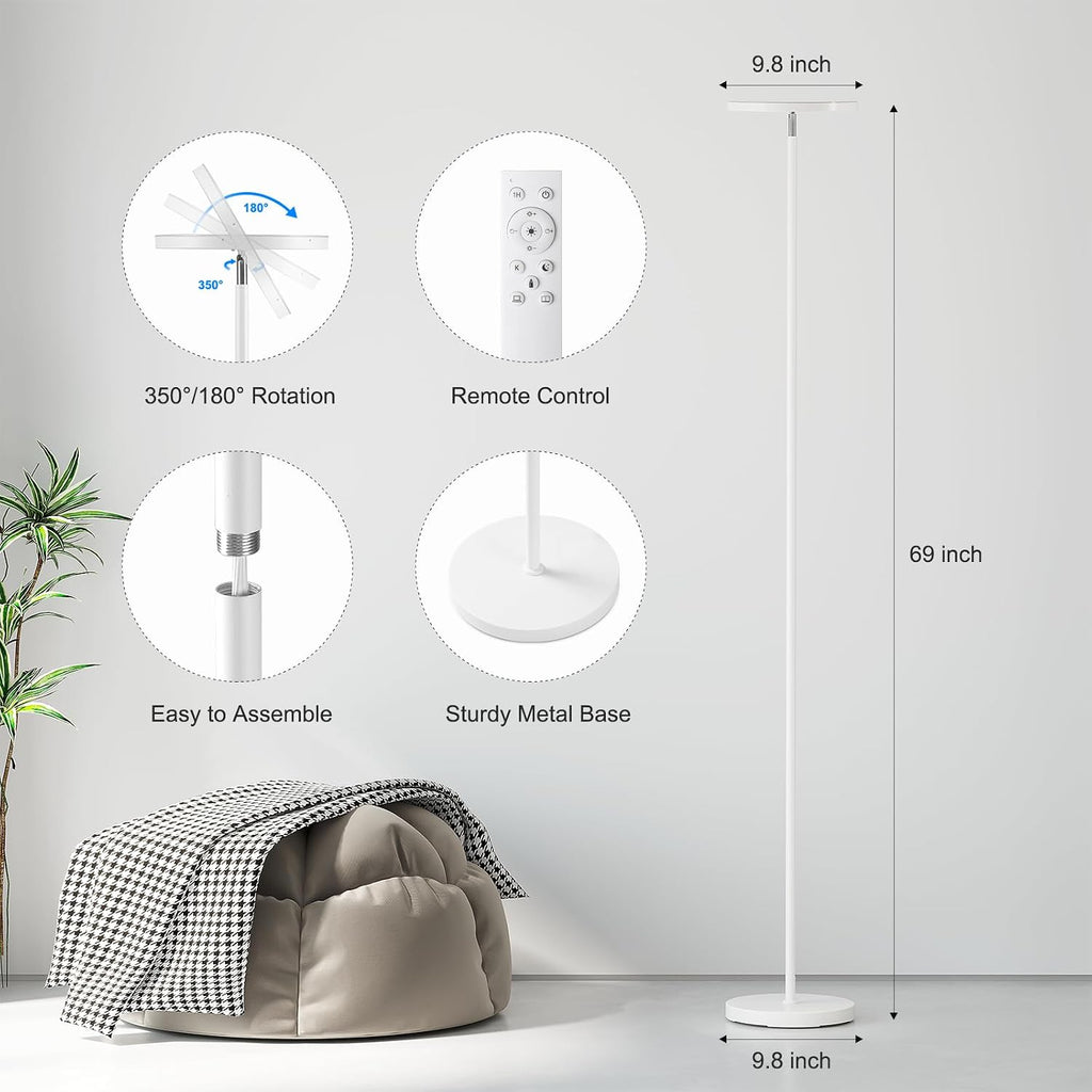 Sunmory Floor Lamps for Living Room, 32W/3000LM Super Bright LED Floor Lamp with Remote Control, 69" Tall Standing Lamp with Stepless Dimma…