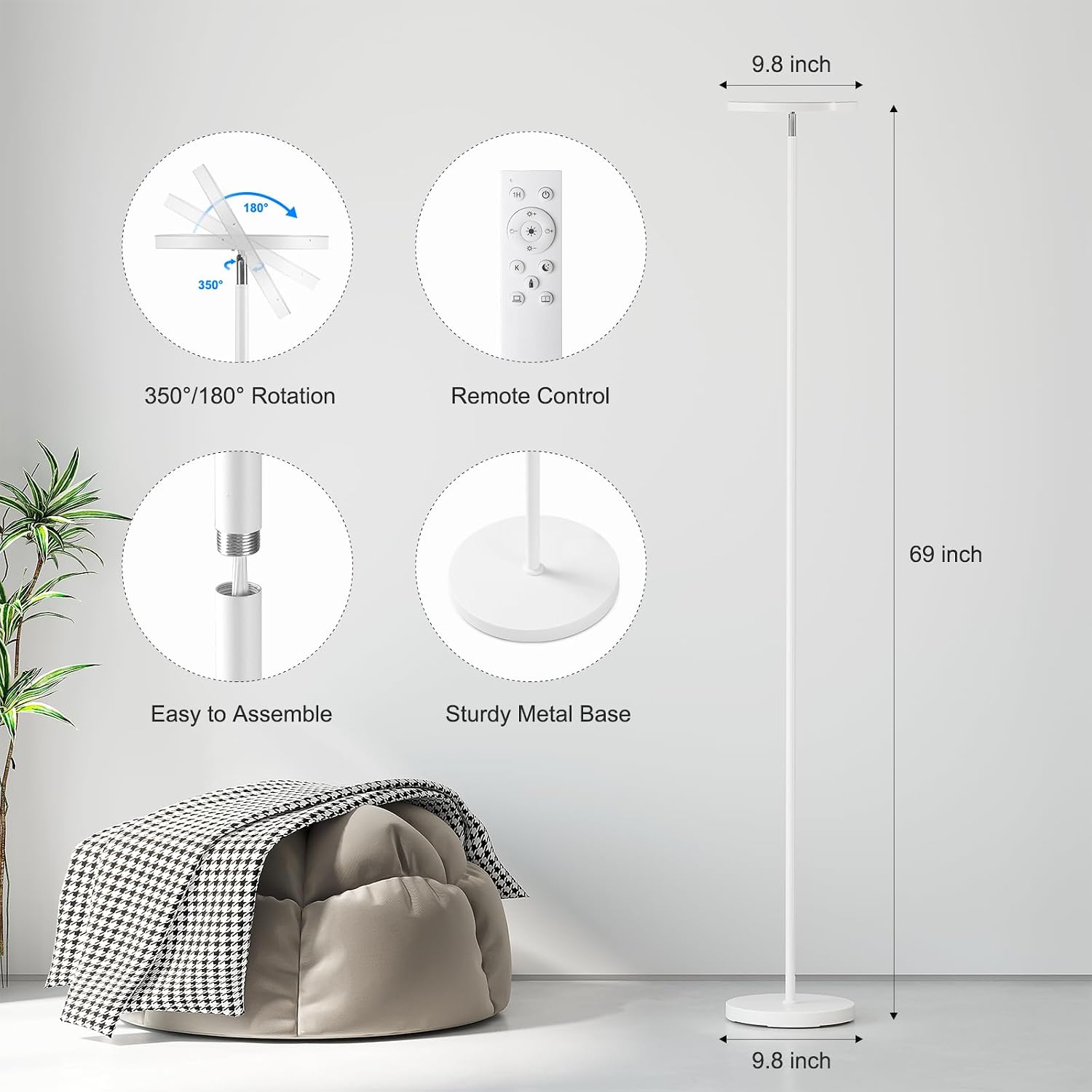 Sunmory Floor Lamps for Living Room, 32W/3000LM Super Bright LED Floor Lamp with Remote Control, 69" Tall Standing Lamp with Stepless Dimma…