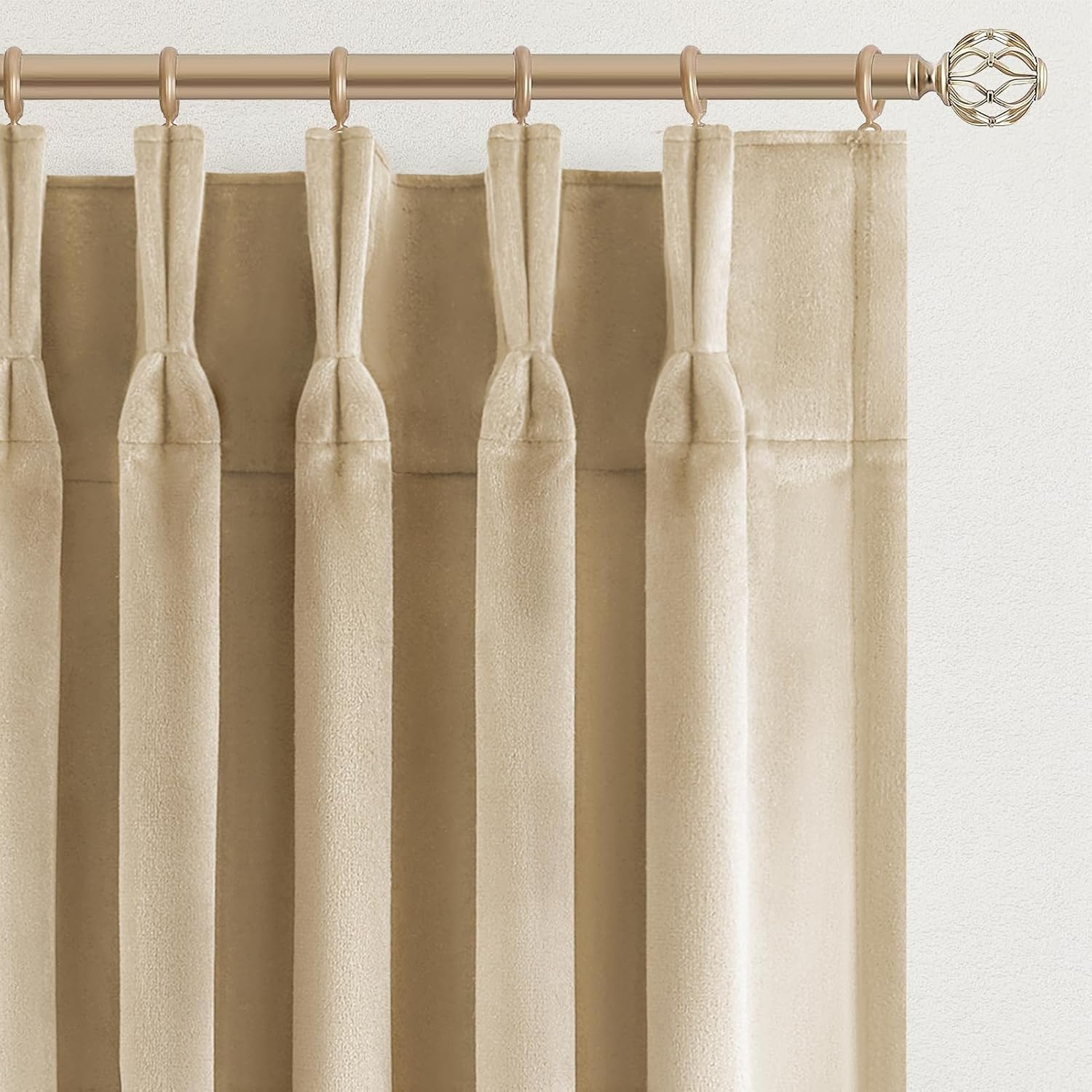 Drapenova 92 Inch Long Velvet Pinch Pleated Curtains 2 Panels Neutral Beige White Viral Famous Room Darkening Blackout Drapes with H…