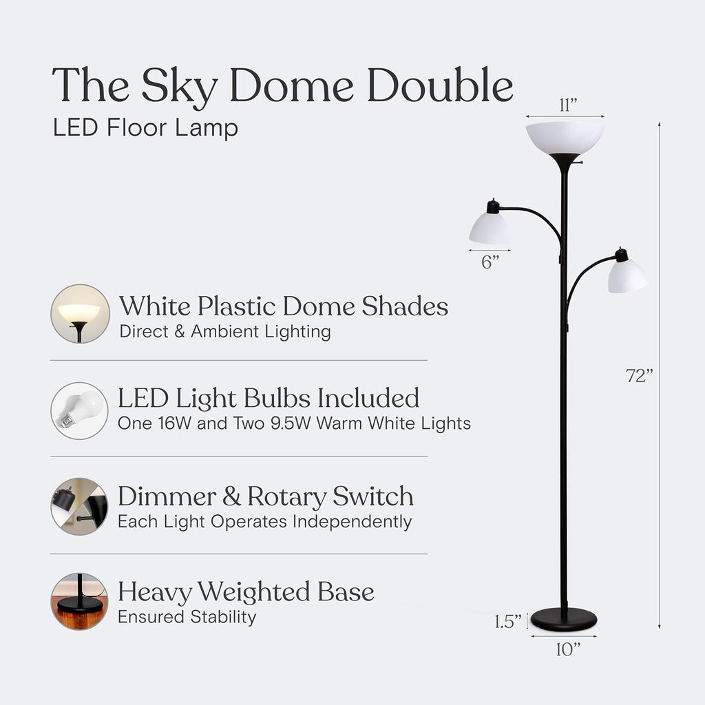 Brightech Sky Dome Double LED Floor Lamp, Torchiere Super Bright Floor Lamp with 2 Reading Lamps for Living Rooms & Offices - Dimmable…