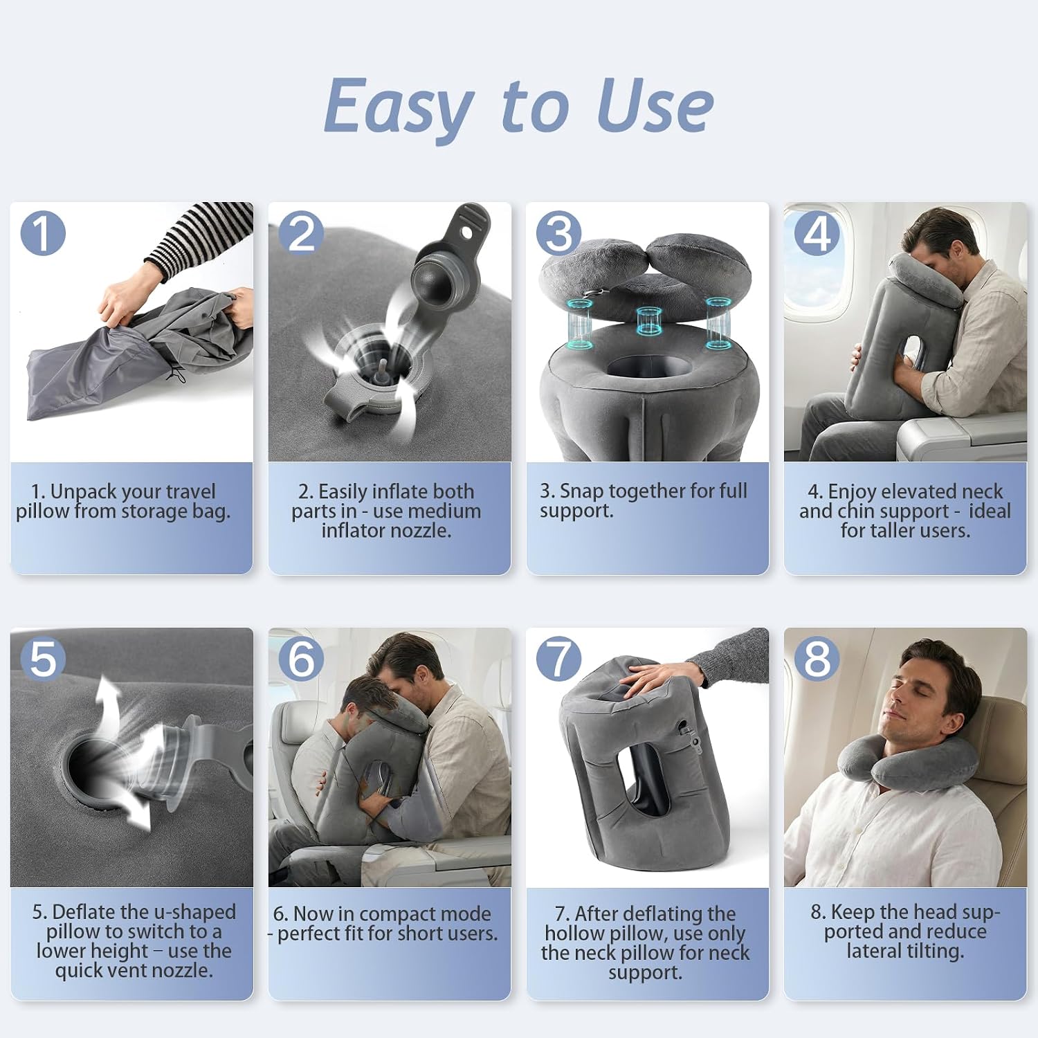 2-in-1 Magnetic Design Inflatable Travel Pillow, Ergonomic Neck Support Airplane Pillow for Flying, Compact Camping Pillow with Storage…