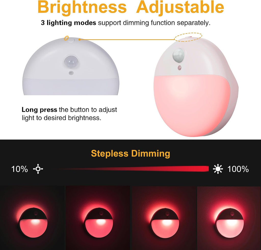 YUNLEX 2 Pack Red Night Light, Battery Operated Night Light, 2.6" Small Sticky Lights, Dimmable Motion Sensor Light, 3 Light Modes…